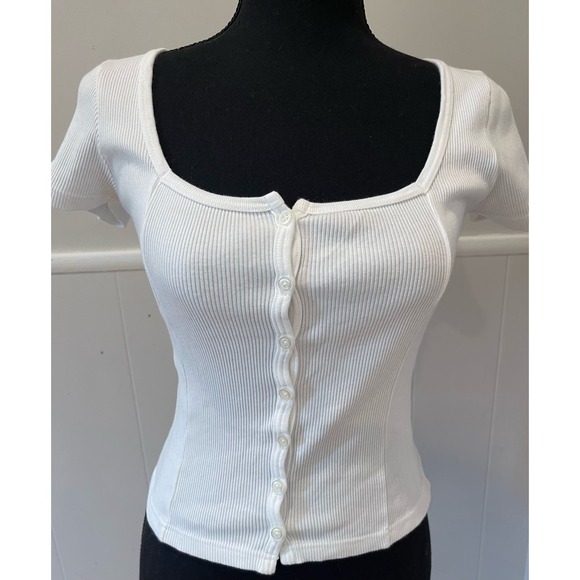 Brandy Melville Tops - Brandy Melville white button up cropped t shirt One Size